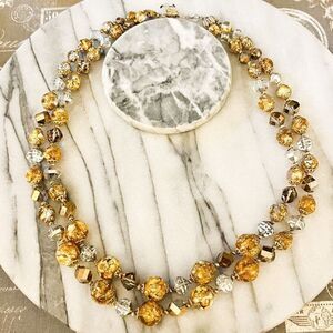 Vintage Signed Vendome Necklace Gold Foil‎ Bead Crystal Beaded 2 Strand